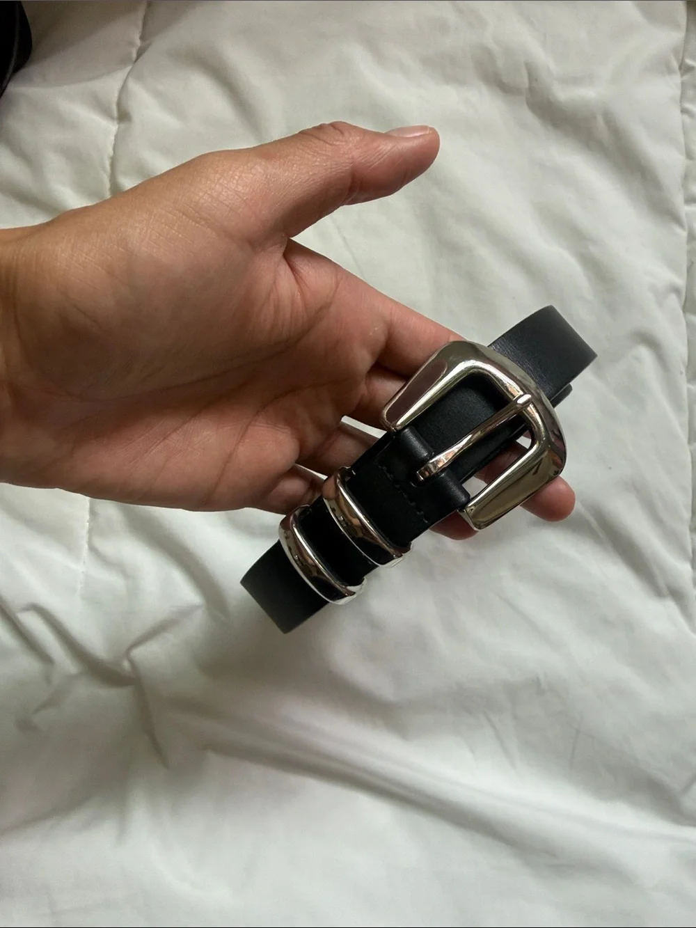 Banana Republic Black Leather Belt with Silver Buckle